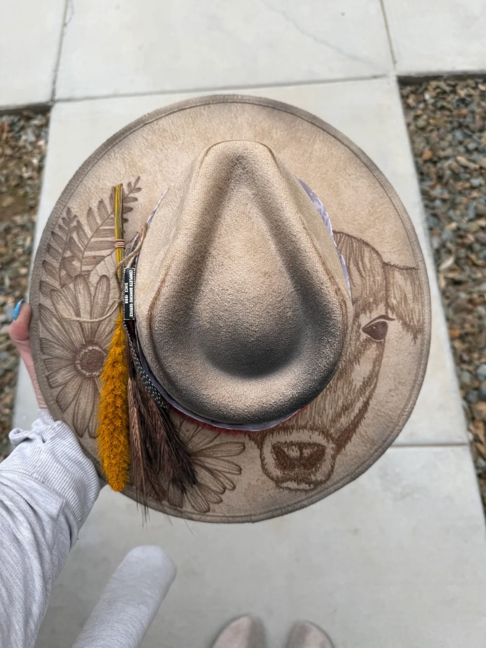 Beige cow rancher style cowboy hat wide flat brim